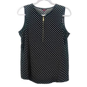 Vince Camuto Black Polka Dot Zip front Sleeveless Blouse Top Size Small